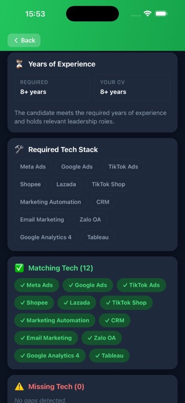 Matching tech stack