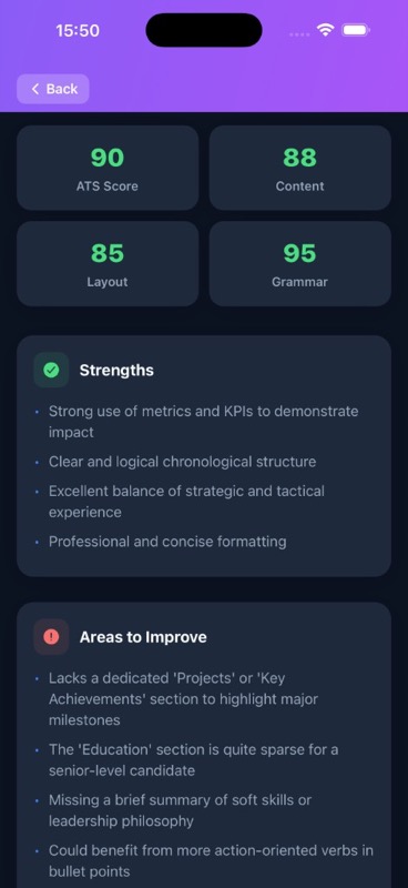 Resume strengths and improvements