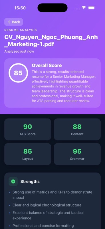 Resume analysis result